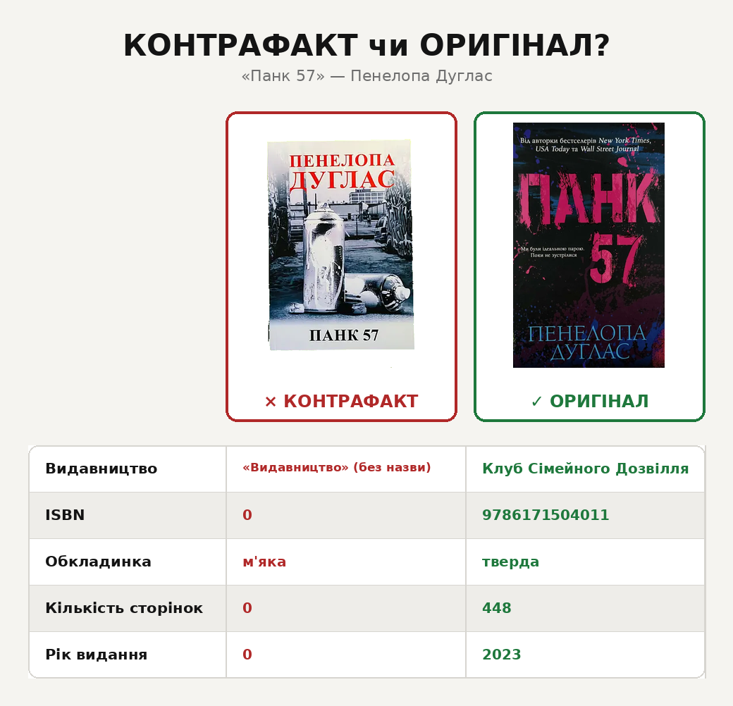 Порівняння контрафактного та ліцензійного видання «Панк 57»