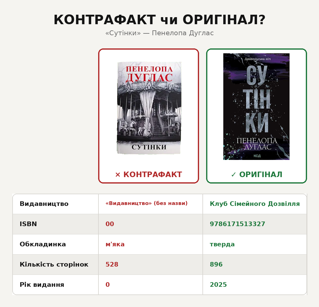 Порівняння контрафактного та ліцензійного видання «Сутінки»