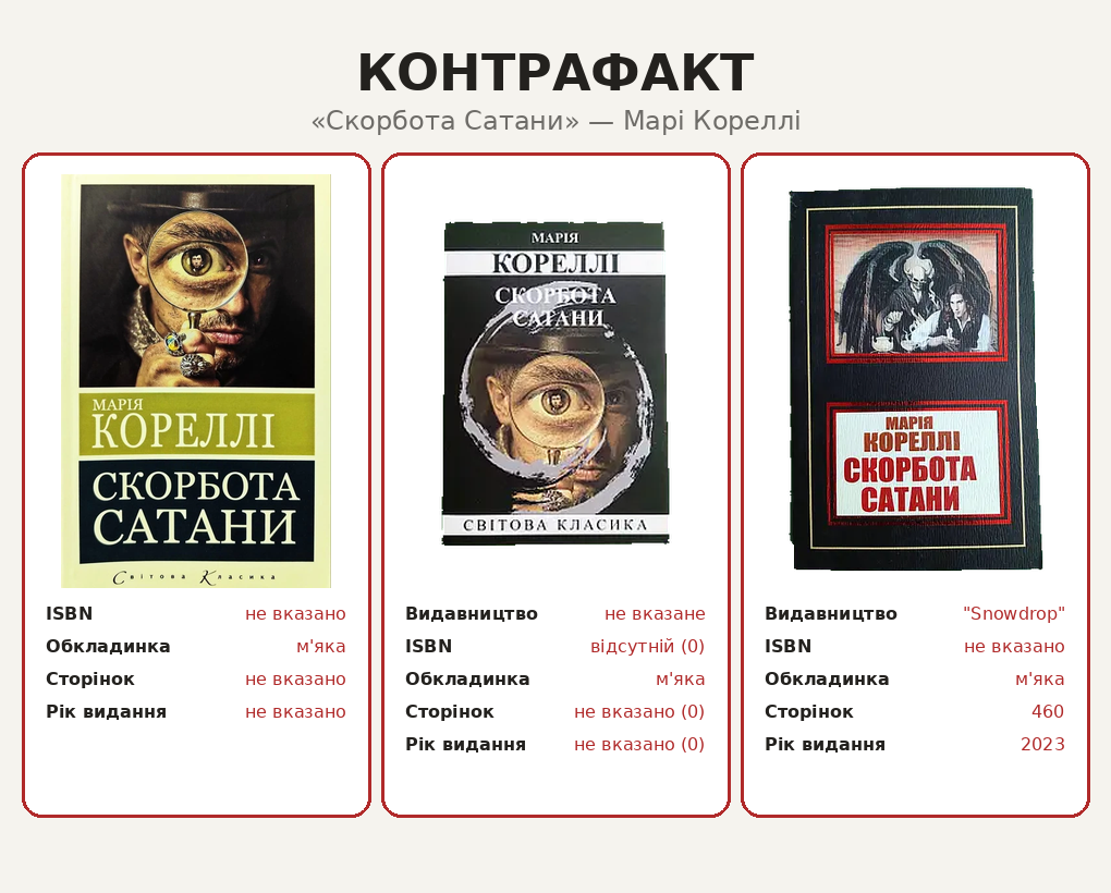 Контрафактні видання «Скорботи Сатани»